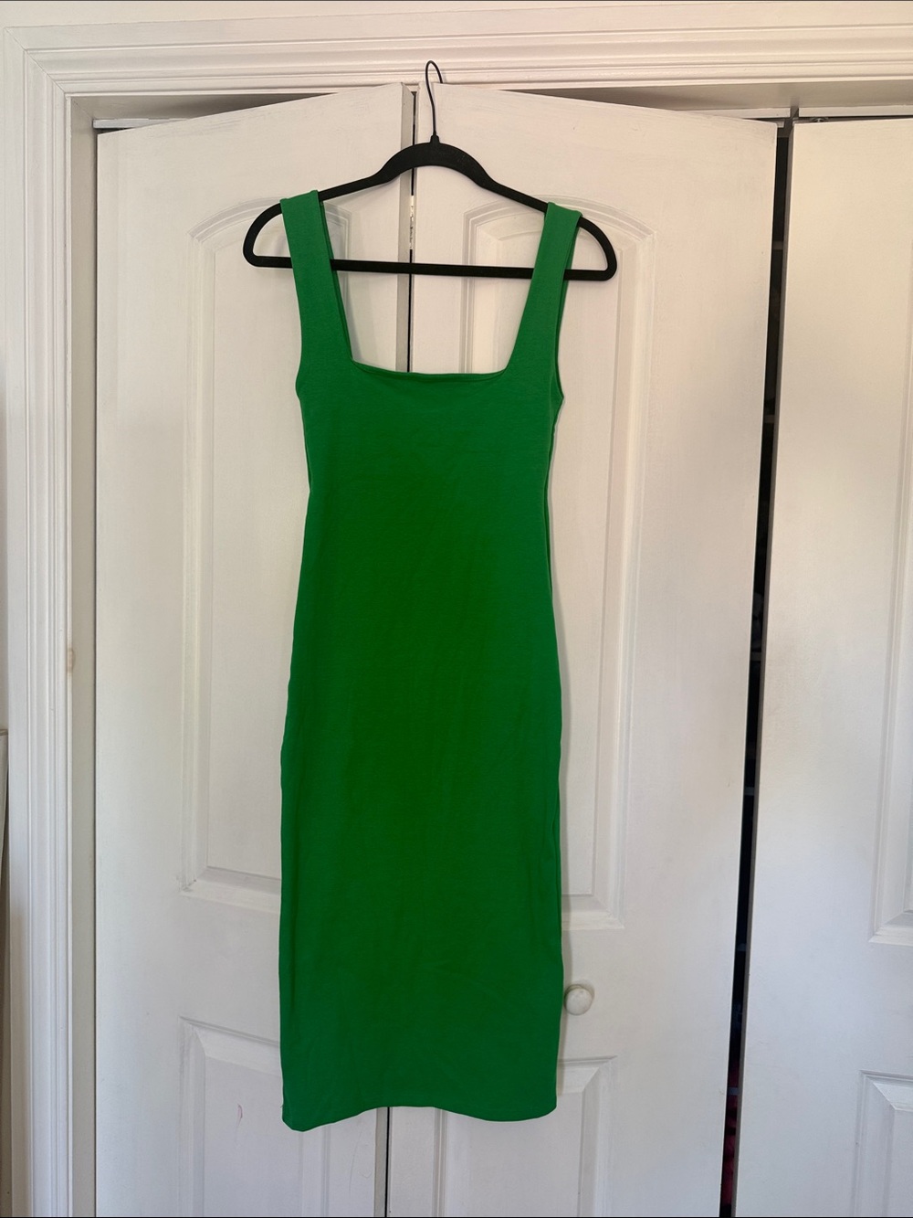 Zara Green Square-Neck Midi Bodycon Dress